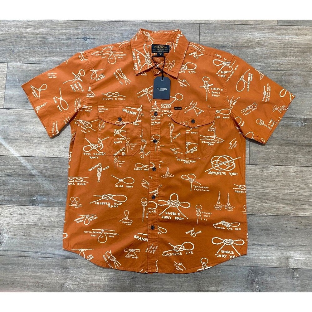 Filson Feather Cloth Mens M Short Sleeve Button Up Lightweight Fishing Knots